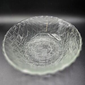 Vintage Indiana Glass Weavetex Pattern Large Clear Glass Salad/Serving Bowl EUC